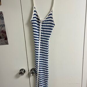 Zara Blue and White Striped Midi Dress